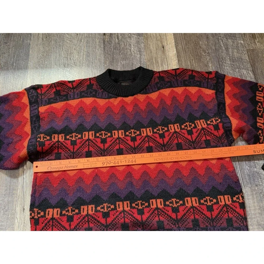 Vintage Baby Alpaca Southwestern Geometric Knit Sweater Men’s Medium Red Black
